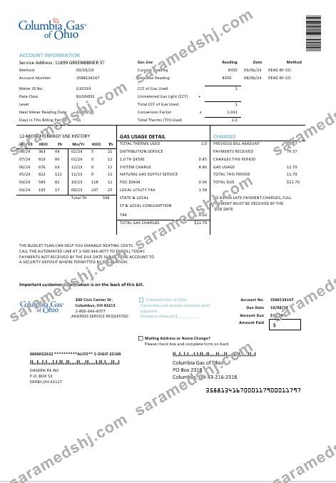 USA Columbia Gas of Ohio business utility bill template in Word and PDF formats
